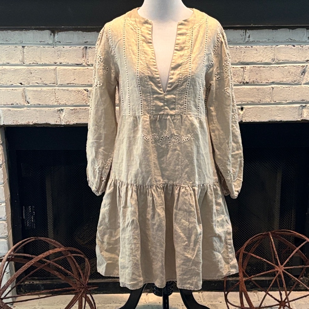 GREEK ARCHAIC KORI Linen Embroidered Dress Size XS * with flaw
